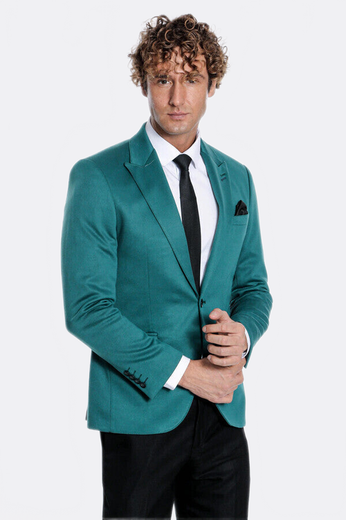 Cotton Slim Fit Plain Green Men Blazer - Wessi