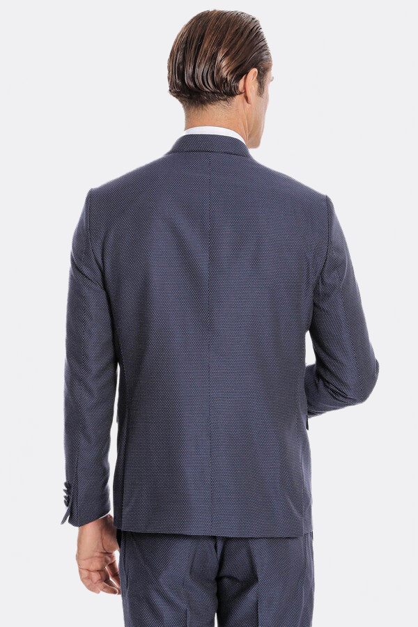 Removable Lapel Vested Navy Blue Tuxedo - Wessi