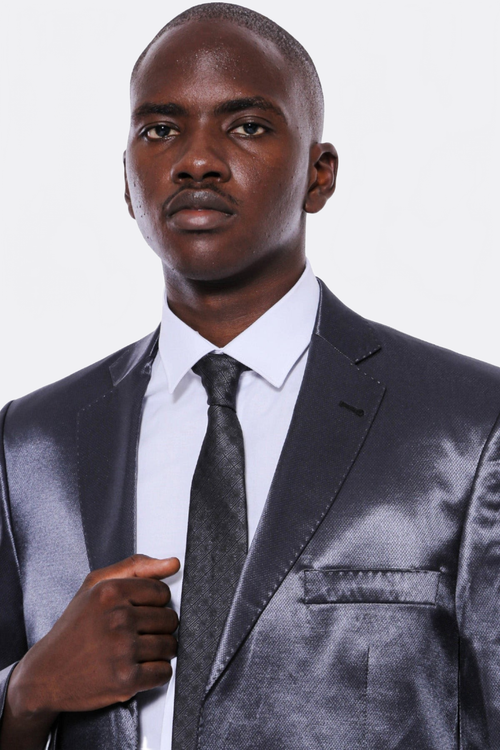 Two Buttons Two Piece Slim Fit Satin Navy Blue Men Suit