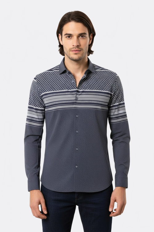 Patterned Navy Blue Men Shirt - Wessi
