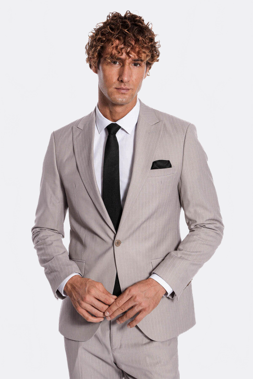 2 Piece Striped Grey Men Suit - Wessi