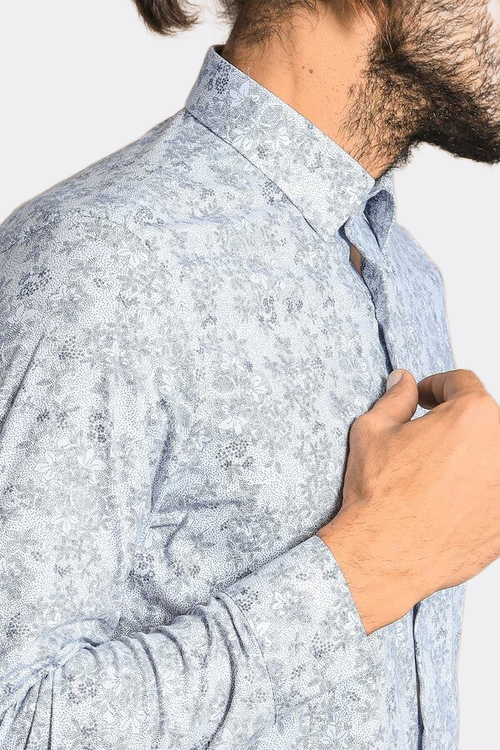Grey Flower Patterned Slim Fit Shirt | Wessi