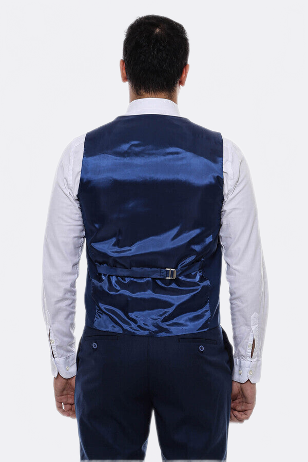 Plain Slim Fit Navy Blue Men Vest - Wessi