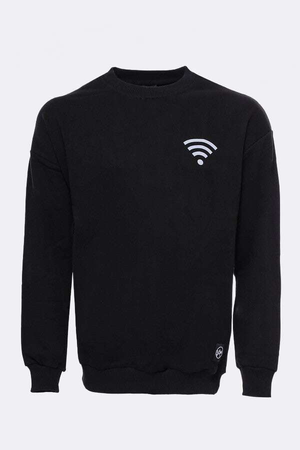 Crew Neck Both Side Printed Black Sweatshirt - Wessi