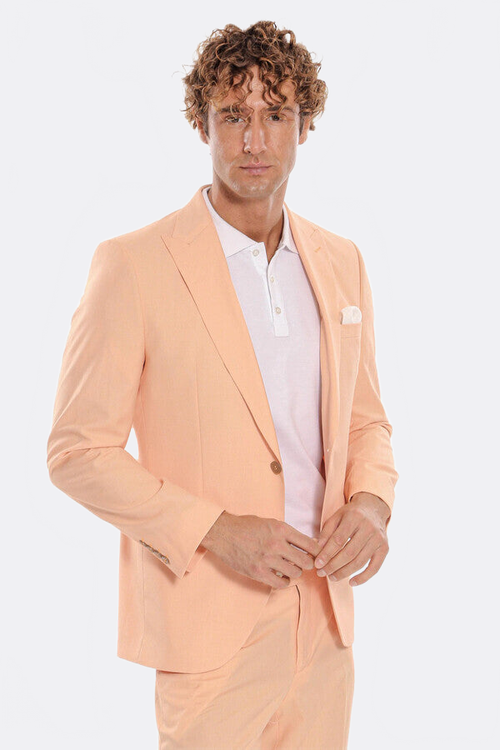 Patterned 2 Piece Slim Fit Yellow Men Suit - Wessi
