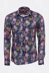 Colorful Floral Patterned Slim Fit Long Sleeves Navy Blue Men Shirt - Wessi