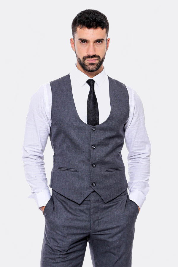 Plain Slim Fit Anthracite Men Suit - Wessi