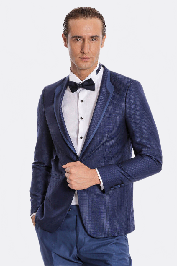 Dot Patterned Dark Blue Tuxedo - Wessi