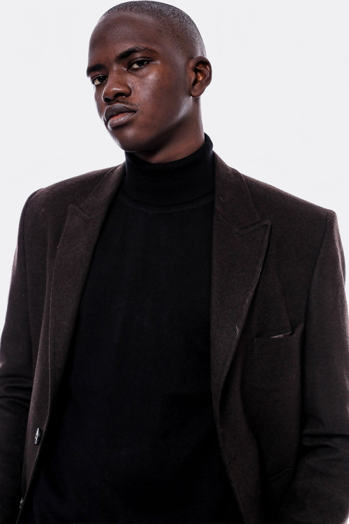 Wide Pointed Collar Over Knee Brown Men Coat - Wessi