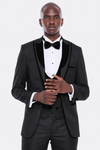 Velvet Lapel Striped Herringbone Black 3 Piece Tuxedo - Wessi