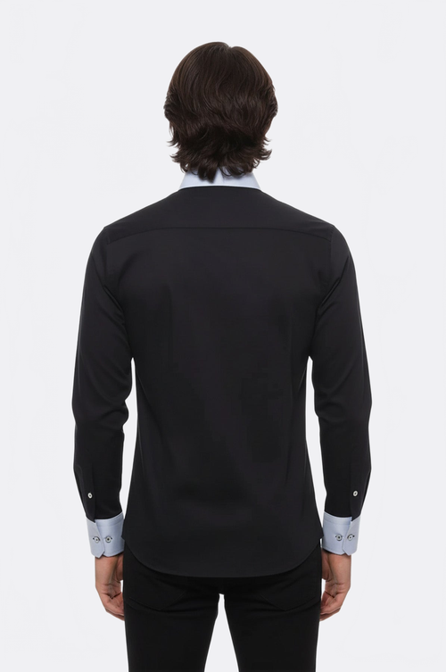 Cotton- Satin Black Men's Sport Shirt - Wessi