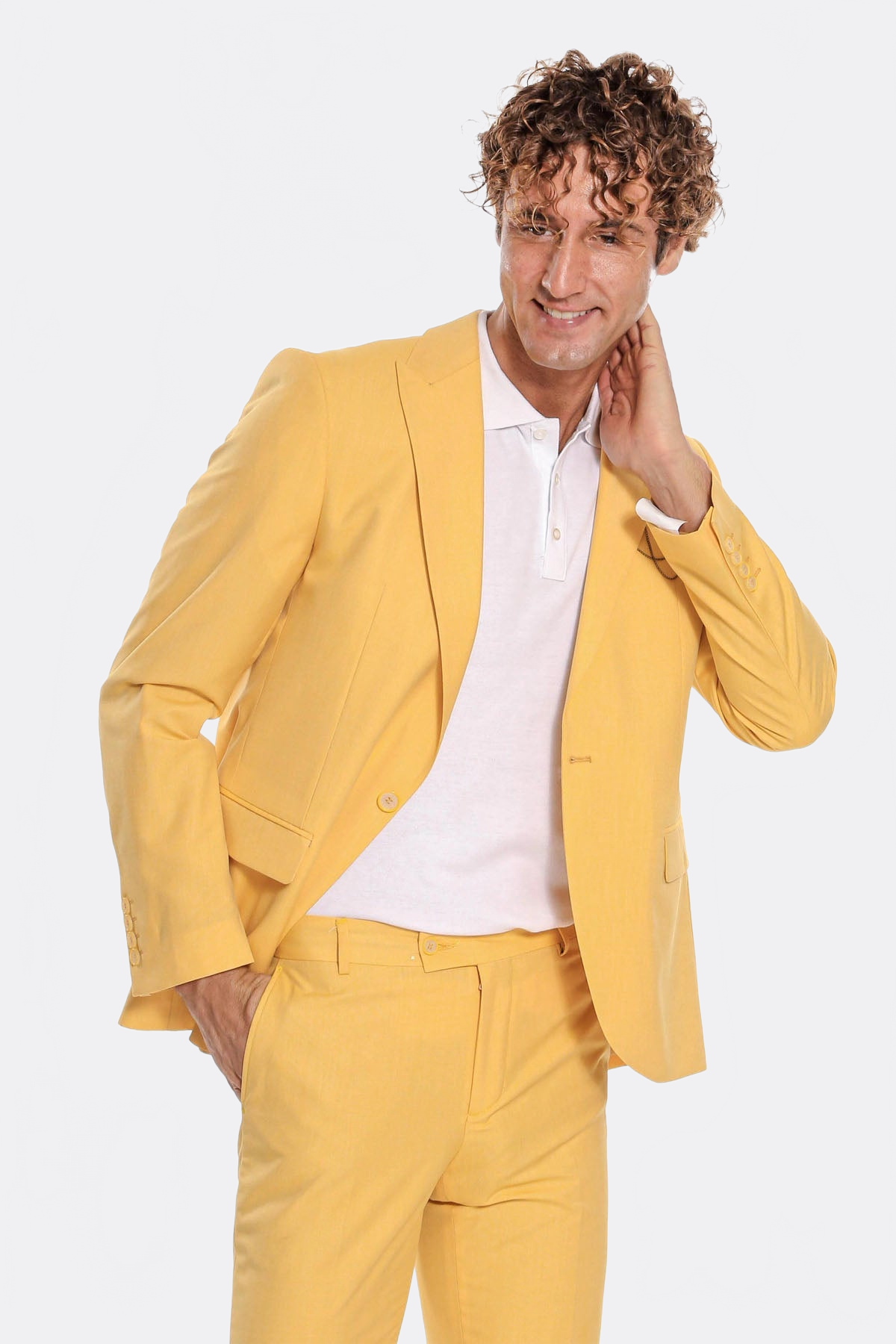 2 Piece Patterned Slim Fit Yellow Men Suit - Wessi