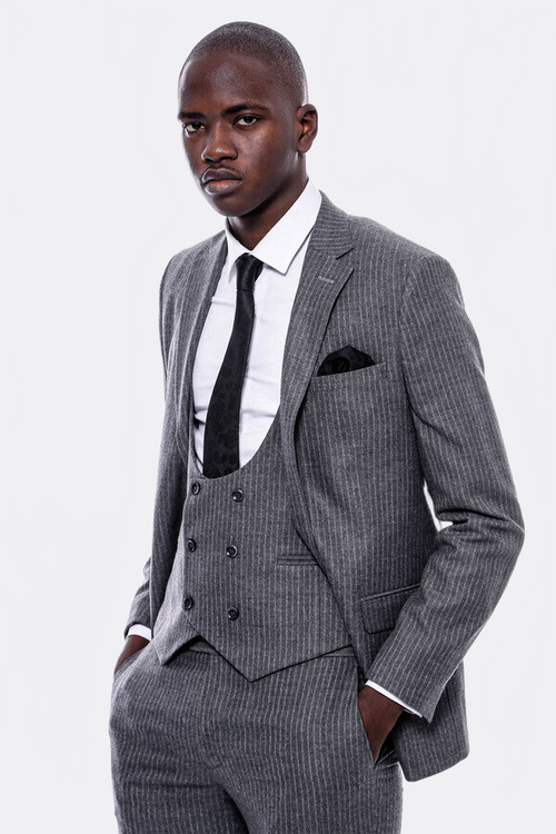 Striped Grey Double Breasted Suit - Wessi