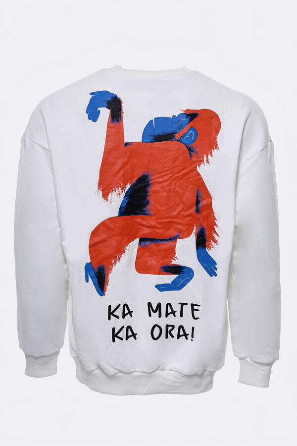 Printed White Circle Neck Men's Sweatshirt - Wessi