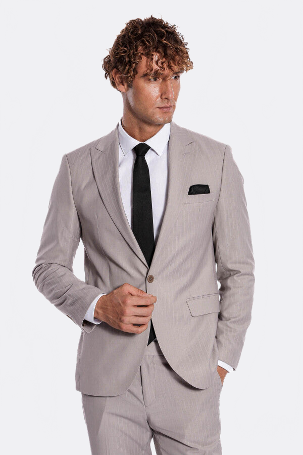 2 Piece Striped Grey Men Suit - Wessi