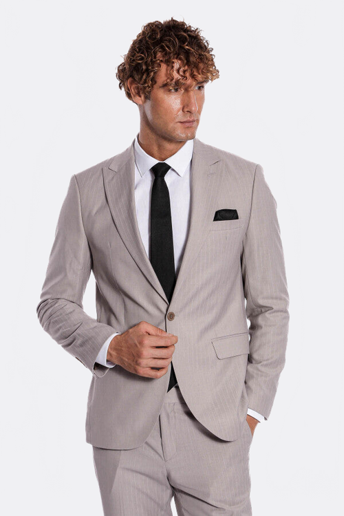 2 Piece Striped Grey Men Suit - Wessi