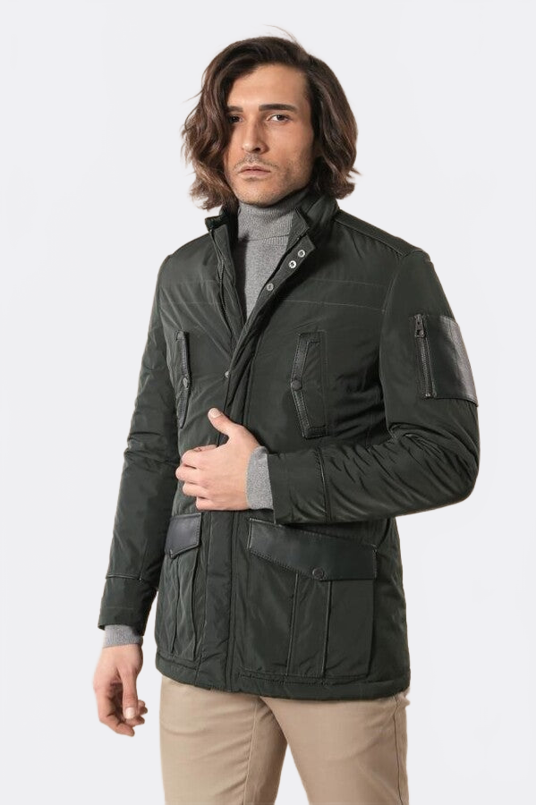 Leather Modeled Green Slim Fit Quilted Jacket - Wessi