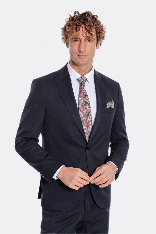 Plain 2 Piece Slim Fit Dark Blue Men Suit - Wessi