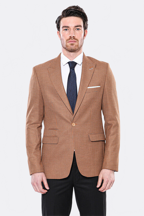 Patterned Orange Slim-Fit Blazer - Wessi