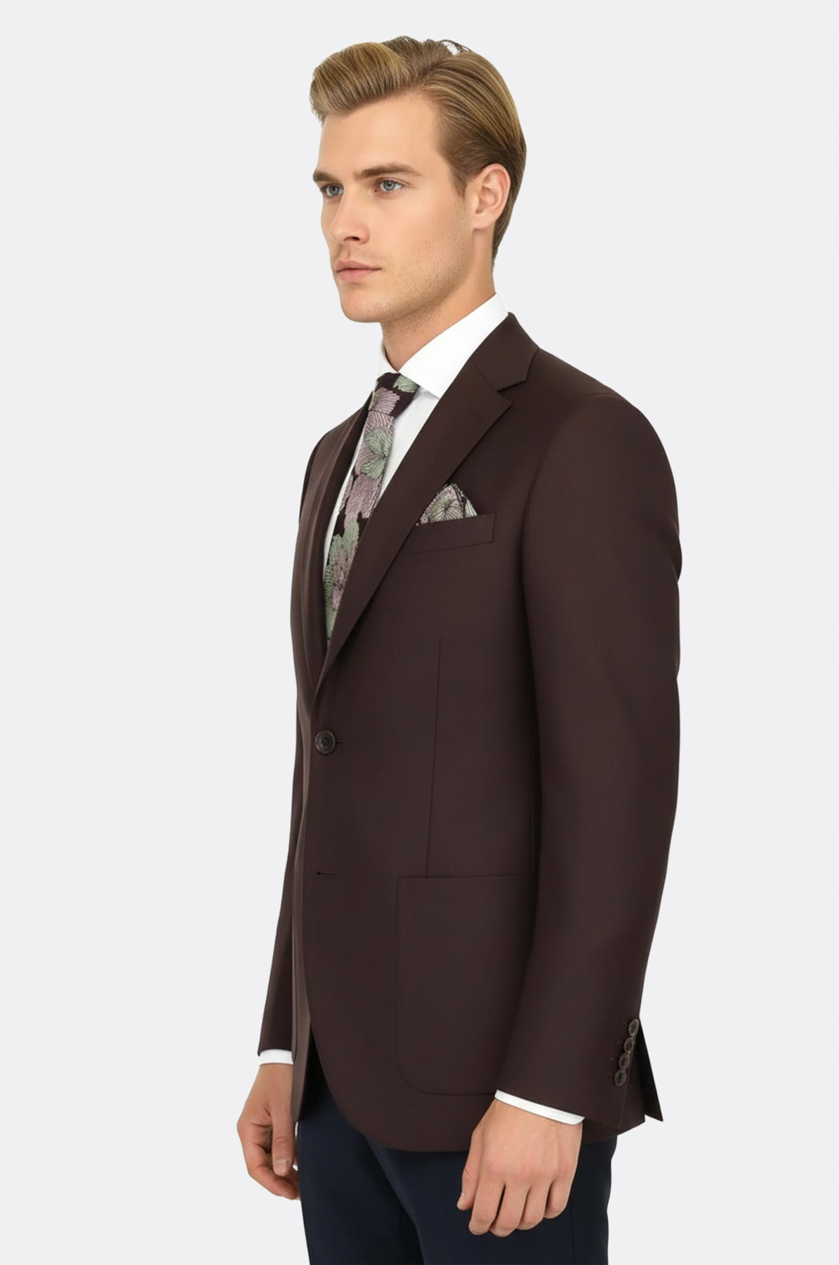 Slim Fit Plain Wide Lapel Burgundy Men Wool Blazer - Wessi