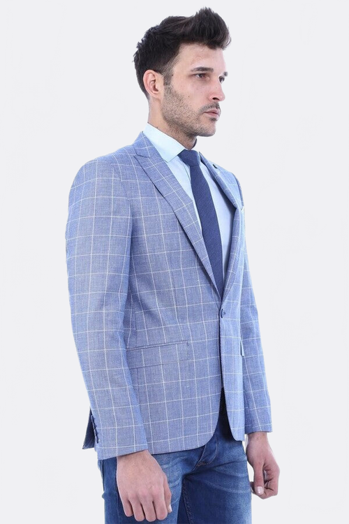 Plaid Slimfit Blue Jacket - Wessi