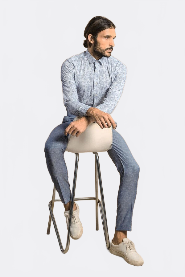 Grey Flower Patterned Slim Fit Shirt | Wessi