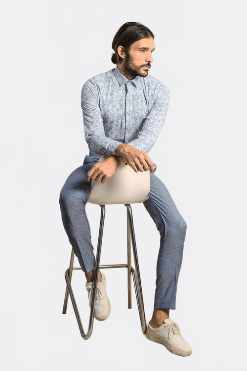 Grey Flower Patterned Slim Fit Shirt | Wessi