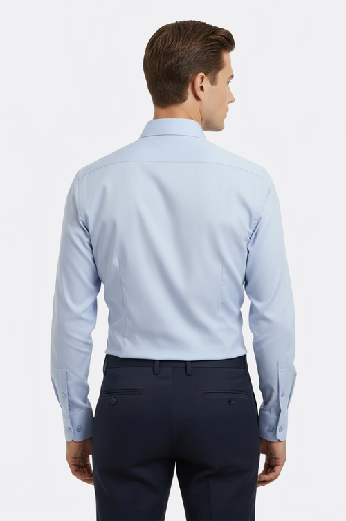 Sky Blue Plain Long Sleeves Regular Fit Shirt - Wessi