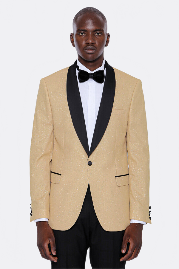 Yellow Shawl Lapel Sparkly Tuxedo Jacket - Wessi