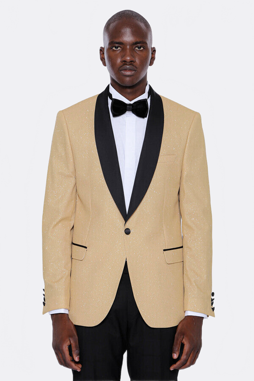 Yellow Shawl Lapel Sparkly Tuxedo Jacket - Wessi