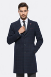 Wide Pointed Collar Blue Men Coat - Wessi