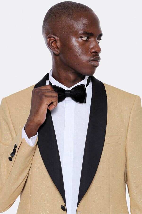 Yellow Shawl Lapel Sparkly Tuxedo Jacket - Wessi