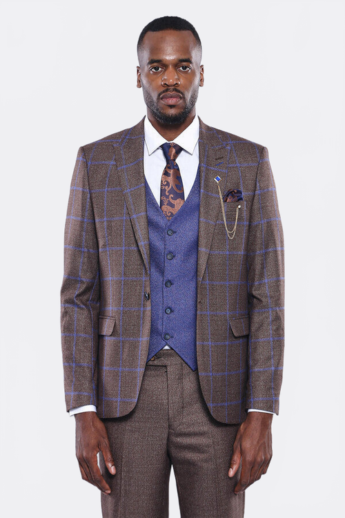 Brown Blue Checked Suit | Wessi - Wessi