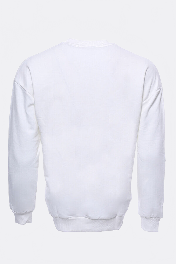 White Circle Neck Cat Printed Men's Sweatshirt - Wessi