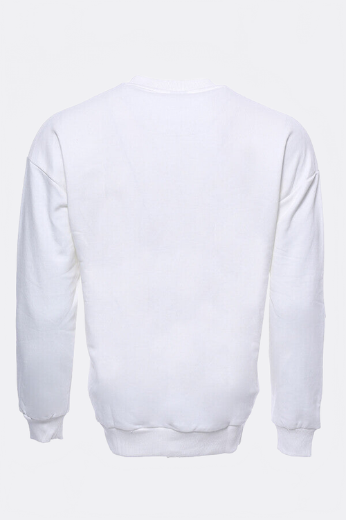 White Circle Neck Cat Printed Men's Sweatshirt - Wessi