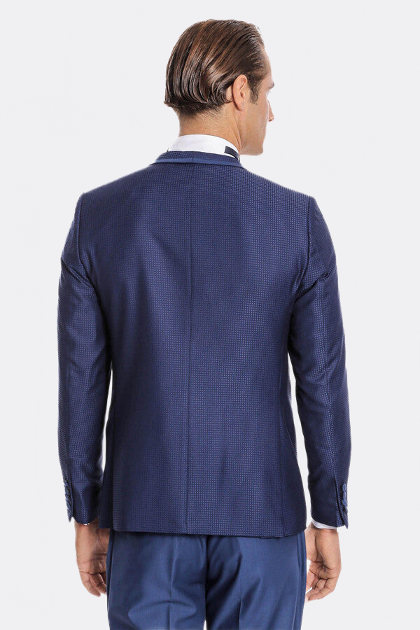 Dot Patterned Dark Blue Tuxedo - Wessi