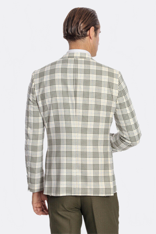 Checked Slim Fit Green Men Suit - Wessi