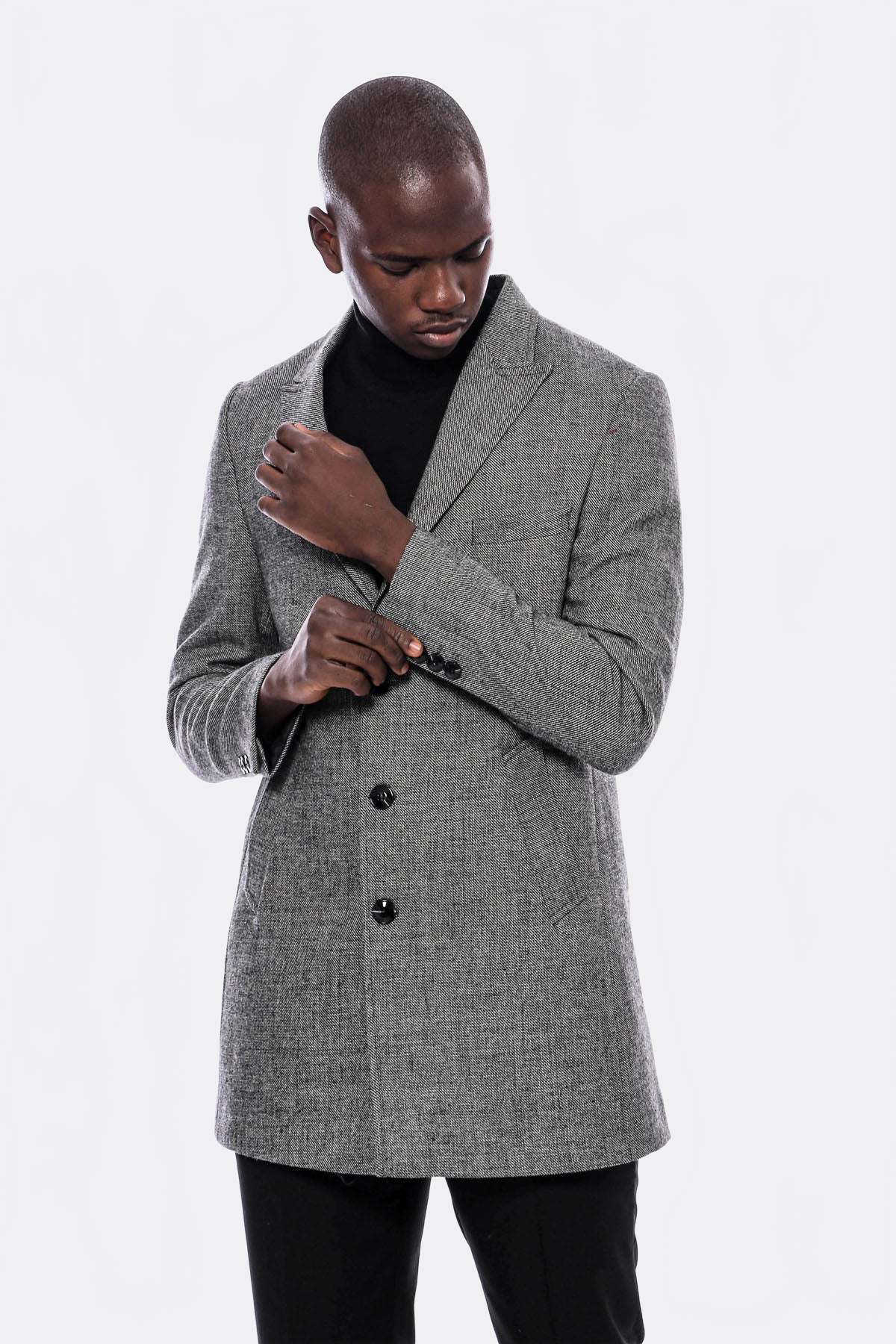 Peak Lapel Grey Men Short Coat - Wessi