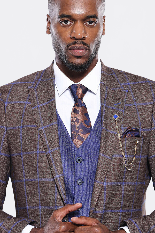 Brown Blue Checked Suit | Wessi - Wessi