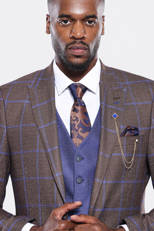 Brown Blue Checked Suit | Wessi - Wessi