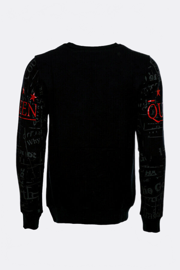 Patterned Slim Fit Men Black Sweatshirt - Wessi
