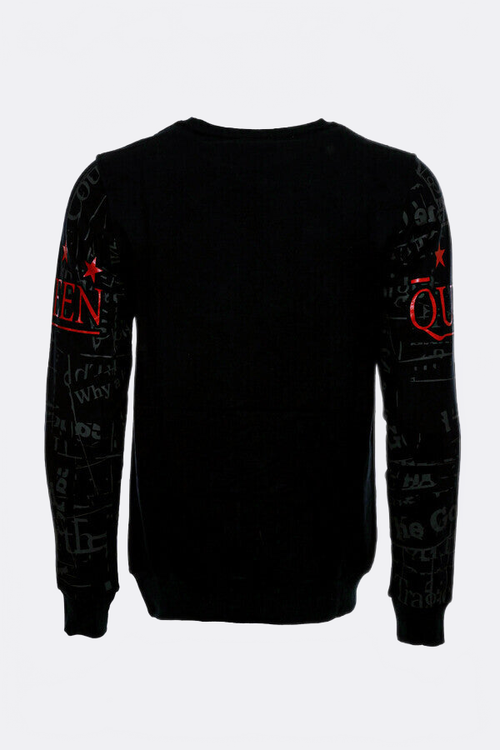 Patterned Slim Fit Men Black Sweatshirt - Wessi