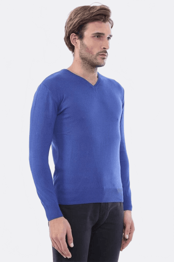 V Neck Indigo Men Sweater | Wessi