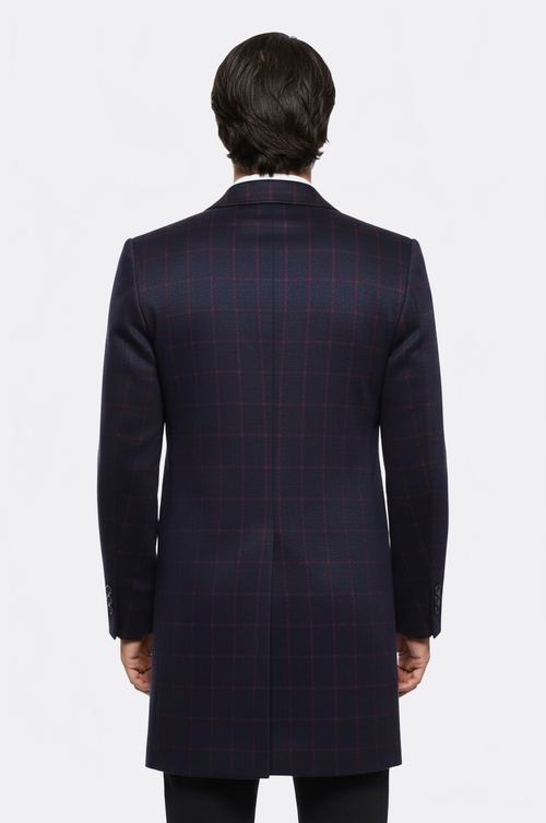 Plaid Navy Blue Men Coat - Wessi