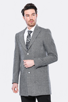 Cachet Peak Lapel Grey Men Long Coat - Wessi