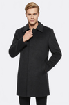 Dark Grey Hidden Button Peak Lapel Coat - Wessi