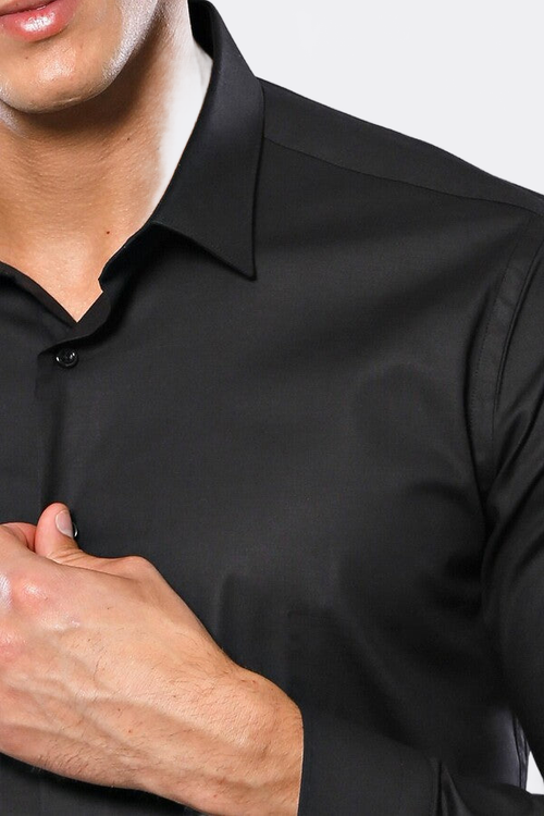 Plain Slim Fit Black Men Shirt - Wessi