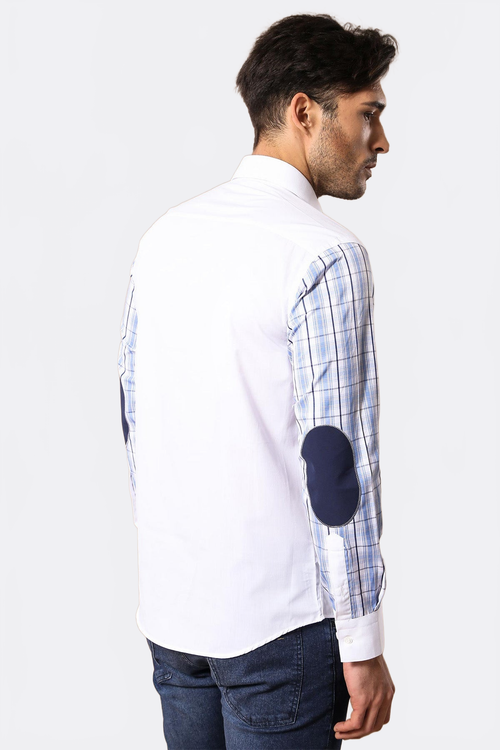 Plaid Arm White Shirt-Wessi