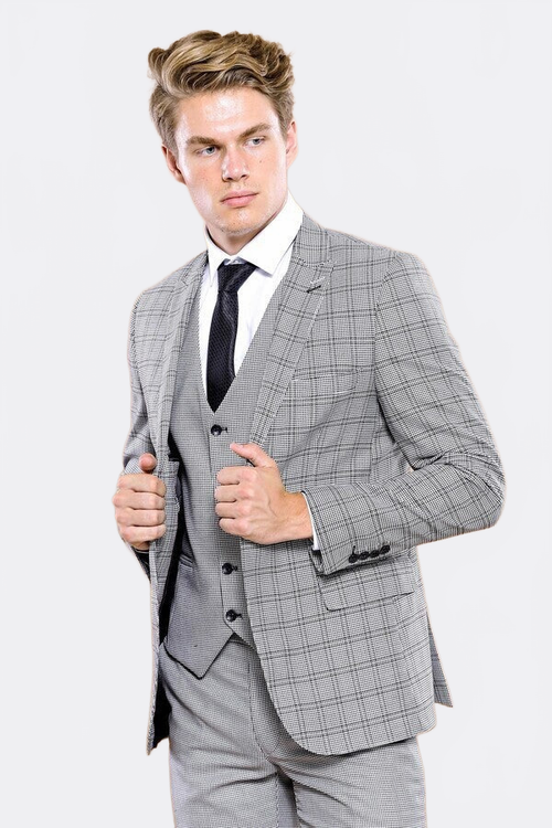 Grey Plaid Vested Men's Suit | Wessi