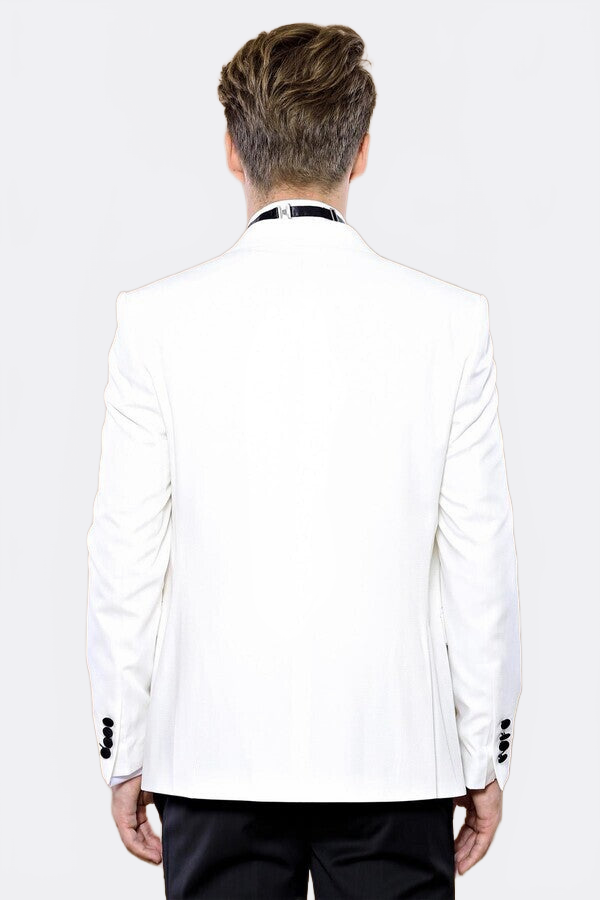 Peak Lapel 3 Piece White Tuxedo | Wessi